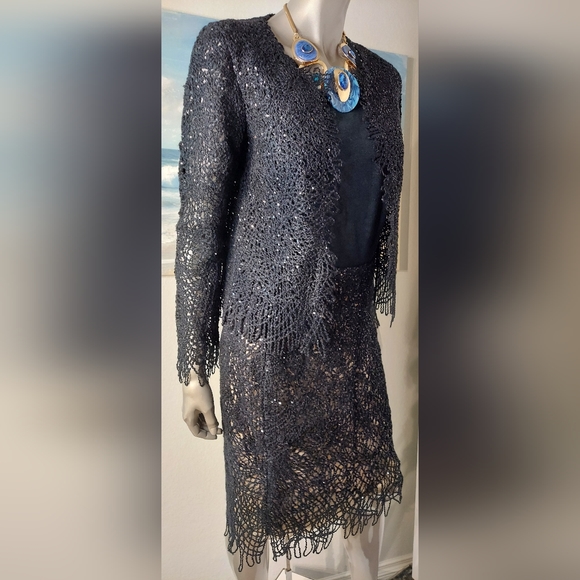 ❤️BUY2️⃣GET1️⃣🆓$4800 NEW OSCAR DE LA RENTA BLK SILK WOOL RUNWAY SKIRT SUIT M L